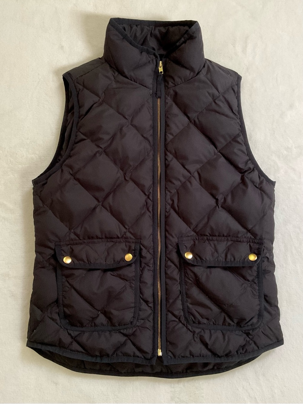 J.Crew Excursion Quilted Down Puffer Vest Black Gold Hardware XS